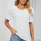 Eyelet Round Neck Puff Sleeve T-Shirt