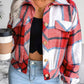 Women's Plaid Collared Neck Drop Shoulder Jacket