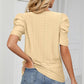 Eyelet Round Neck Puff Sleeve T-Shirt