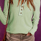 Buttoned Notched Neck Long Sleeve Top