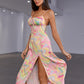 Double Crazy Multi Abstract Print Tied Split Cami Dress
