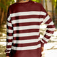 Women's Savory Reds Striped Drop Shoulder Side Slit Sweatshirt
