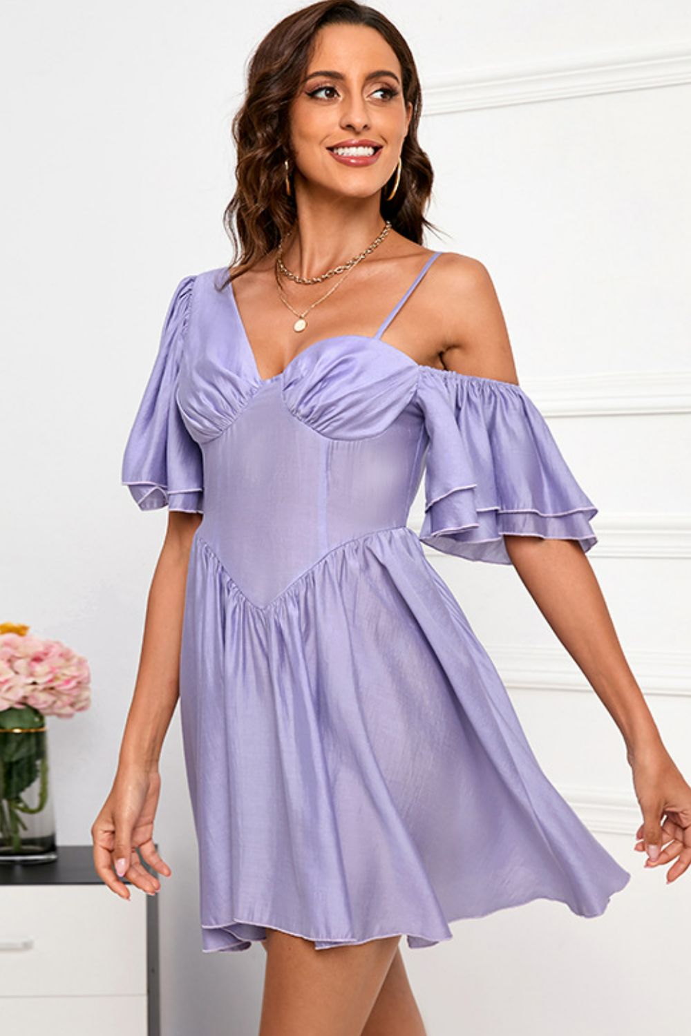 Double Crazy Women's Gathered Detail Zip-Back Mini Dress *