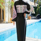 Cap, Drawstring Printed Long Sleeve Dress and Pants Swim Set