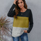 Color Block Round Neck Long Sleeve T-Shirt