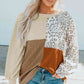 Full Size Color Block Leopard Round Neck Sweatshirt