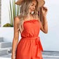BodatiousJumpers Frill Trim Belted Orange Strapless Romper
