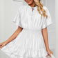 Smocked Tie Neck Flounce Sleeve Dress