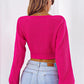 Bow V-Neck Long Sleeve Cropped Sweater