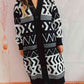 Geometric Button Front Longline Cardigan