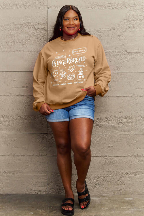 Simply Love Christmas Themed Full Size GINGERBREAD Long Sleeve Sweatshirt