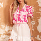 Malibu Dreams Floral Tie Neck Ruffle Shoulder Blouse