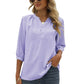 Full Size Swiss Dot Notched Neck Three-Quarter Sleeve Blouse