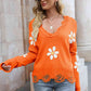 Flower Distressed Long Sleeve Sweater
