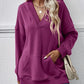 V-Neck Drop Shoulder Long Sleeve Hoodie