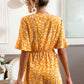 Printed Full Size Surplice Neck Ruffled Romper