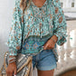 Aurora Lea Bohemian Tie Neck Lantern Sleeve Blouse