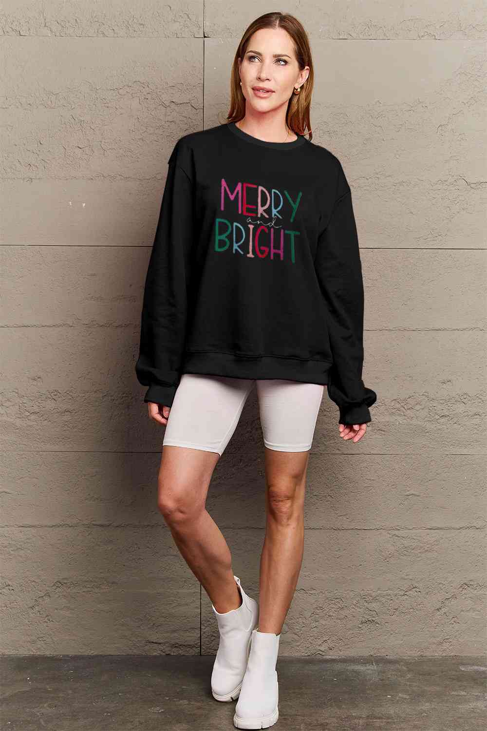 Simply Love Christmas Full Size MERRY AND BRIGHT Graphic Sweatshirt