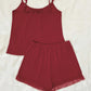 Women's Gathered Detail Spliced Mesh Sleeveless Top and Shorts Lounge Set