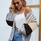 Color Block Button Up Lantern Sleeve Cardigan