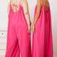 Double Take Full Size Ruffle Trim Tie Back Cami Jumpsuit with Pockets
