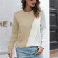 NatashaJay Contrast Color Round Neck Long Sleeve Sweater 🦋