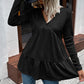 Waffle-knit V-Neck Long Sleeve Blouse