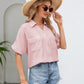 Malibu Dreams Full Size Half Button Johnny Collar Blouse