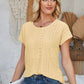 Eyelet Round Neck Rolled Short Sleeve T-Shirt