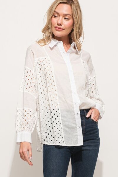 And The Why Eyelet Long Sleeve Button Down Shirt *