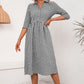 KeenLinear Plaid Collared Neck Midi Dress