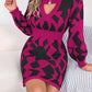 Hannah Contrast Round Neck Cutout Long Sleeve Mini Sweater Dress