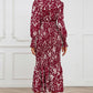 Full Size Printed V-Neck Smocked Midi Dress