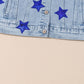Hailey Apparel Medium Blue Pocketed Geometric Collared Neck Denim Jacket