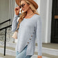 Full Size Square Neck Long Sleeve Slit T-Shirt