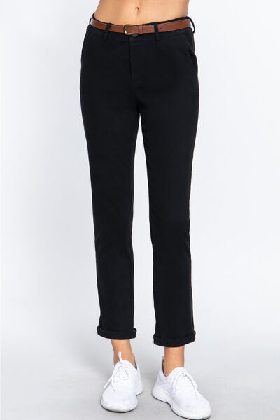 ACTIVE BASIC Cotton-Span Twill Straight Pants *