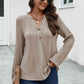 Buttoned Notched Neck Long Sleeve T-Shirt