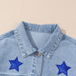 Hailey Apparel Medium Blue Pocketed Geometric Collared Neck Denim Jacket
