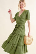 And The Why Soft Short Sleeve Tiered Midi Dress *