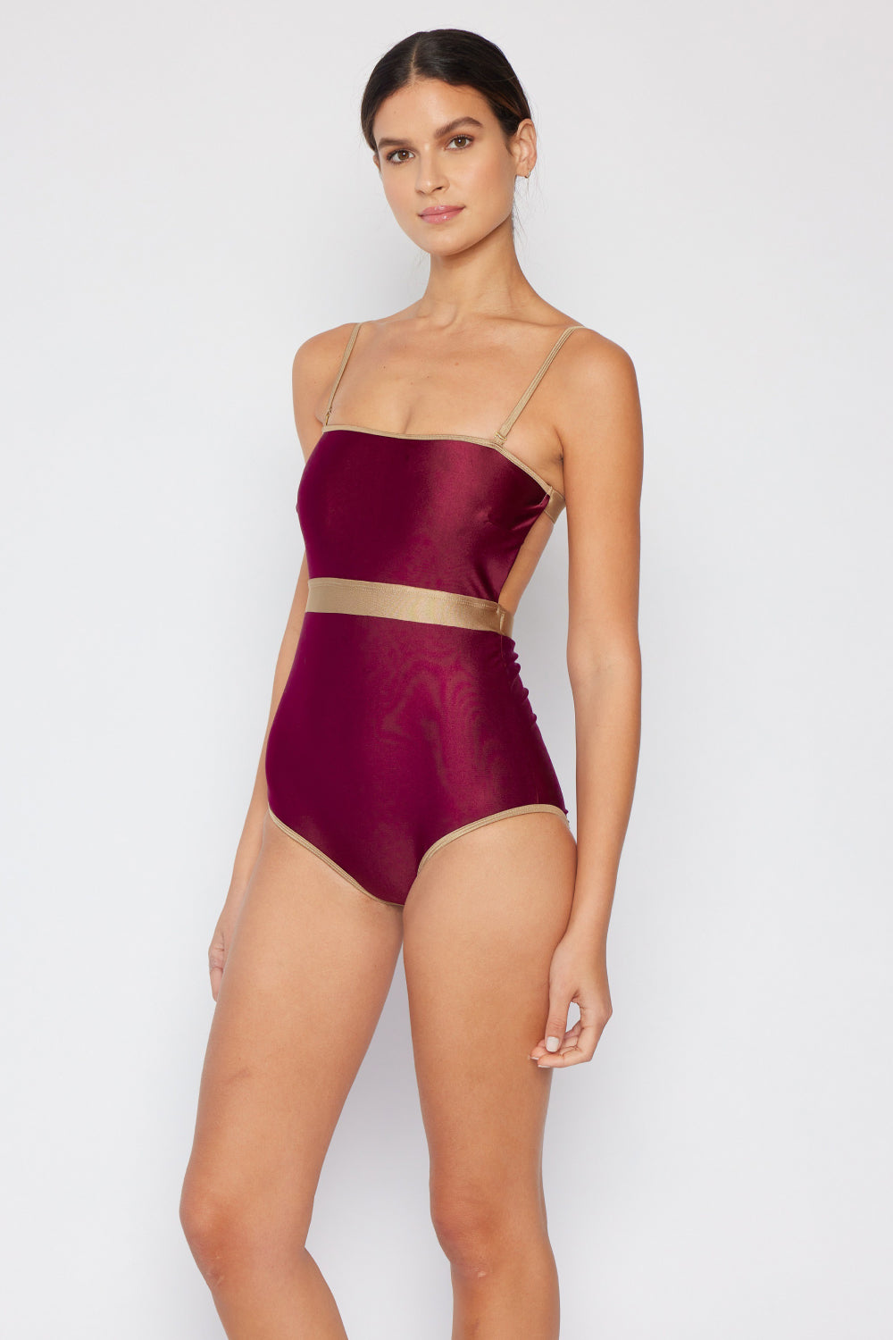 Marina West Swim Full Size Wave Break Contrast Trim One-Piece in Wine