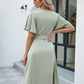 Full Size Tie Waist Flutter Sleeve Surplice Dress