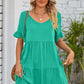 SO BOHO Full Size V-Neck Flounce Sleeve Tiered Dress