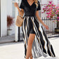 Smocked High-Low Printed Surplice Dress