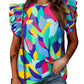 Women's Printed Round Neck Butterfly-Short Sleeve Top