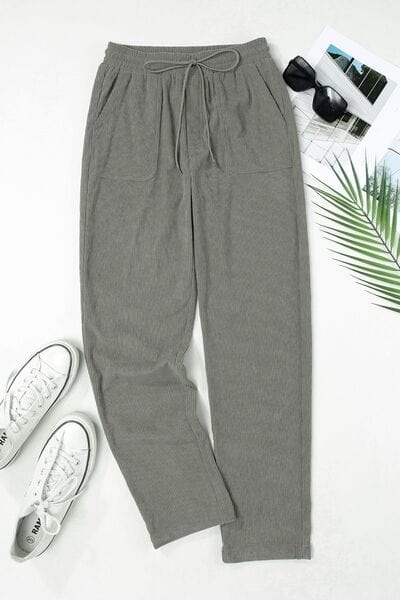 Drawstring Straight Pants with Pockets