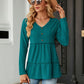 Full Size Long Sleeve V-Neck Cable-Knit Blouse