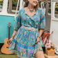 Plus Size Printed Tie Neck Mini Dress