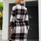 Penelope Plaid Belted Collared Neck Button Up Jacket
