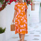 Floral Puff Sleeve Ruffle Hem Midi Dress