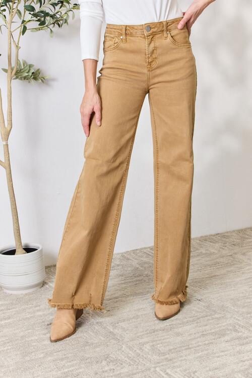 RISEN Full Size Fringe Hem Wide Leg Jeans *
